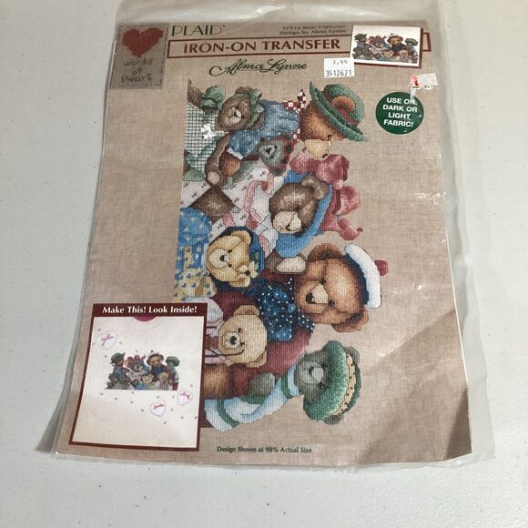 Adorable "Plaid"  Teddy Bear by Alma Lynn Iron On Transfer - Picture 1 of 6
